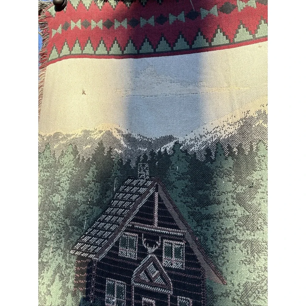 Mountain Lakefront Cabin Throw Blanket Thick Vintage 44x68